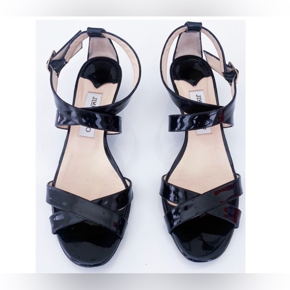✨💎 Jimmy Choo Black Patent Leather Crisscross
Strap Wedge Sandals💎✨ - Picture 5 of 8